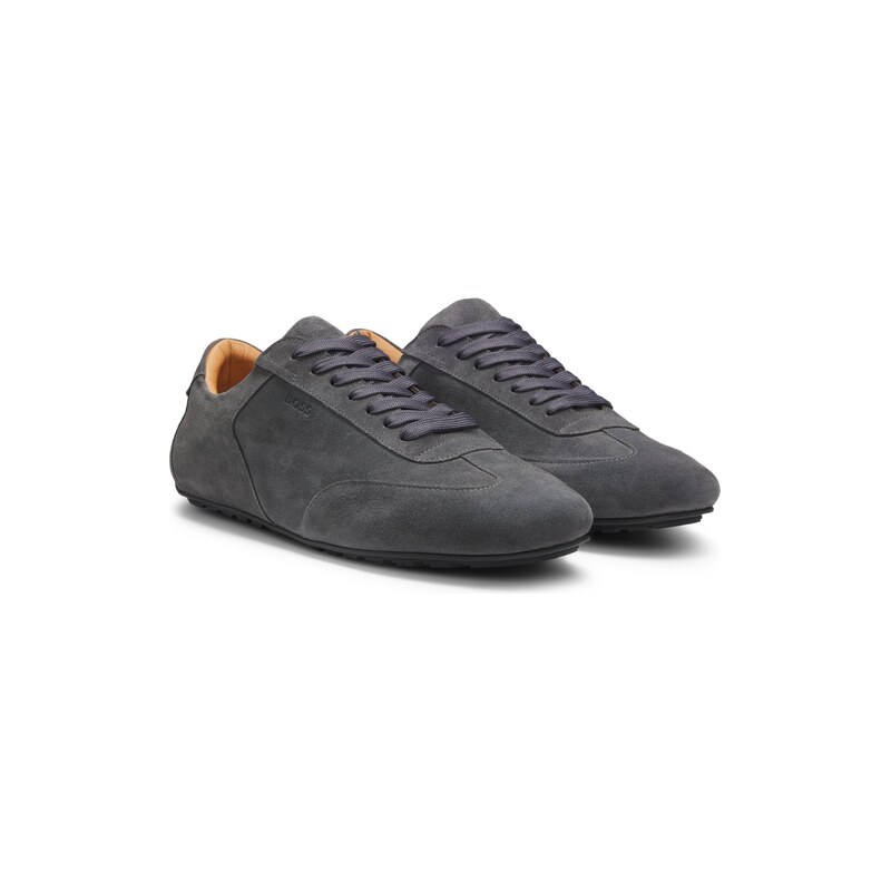 Suede trainers with embossed logo
