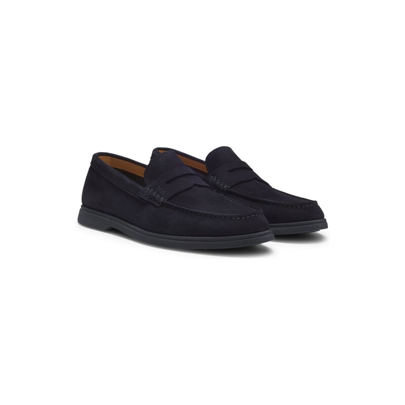BOSS Suede loafers with logo penny trim