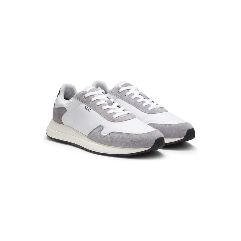 BOSS Lace-up trainers in lightweight fabric with suede trims