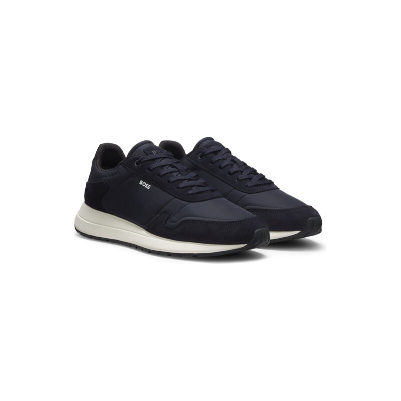 BOSS Lace-up trainers in lightweight fabric with suede trims
