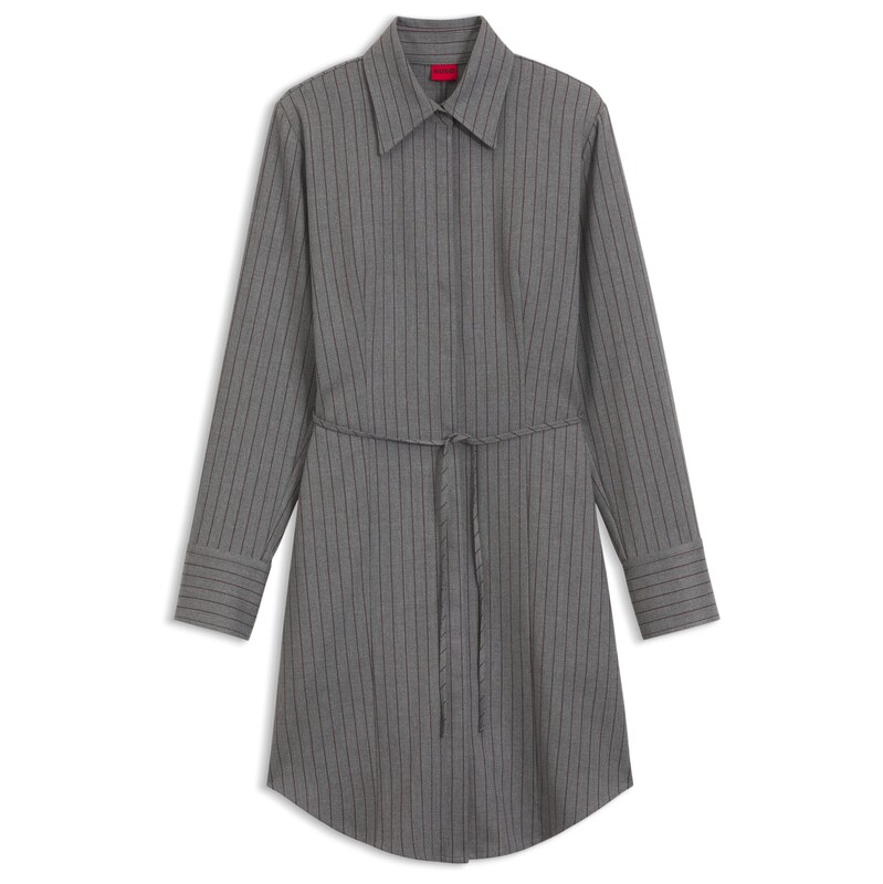 HUGO Belted pinstripe midi shirtdress with wide cuffs