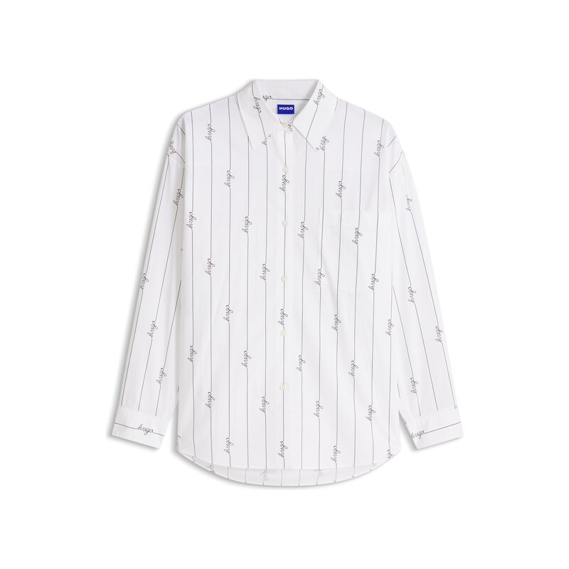 HUGO Oversized-fit blouse in cotton poplin with script logos