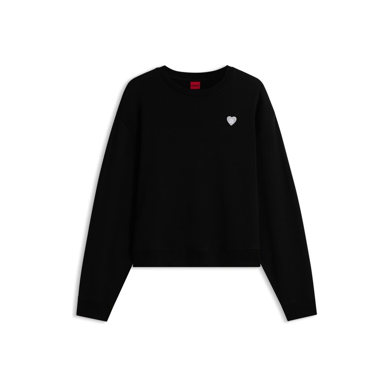 HUGO Cotton sweatshirt with glitter-heart logo badge