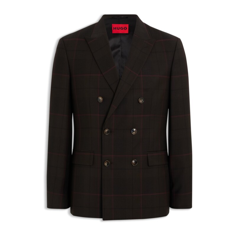 HUGO Extra-slim-fit blazer in checked virgin wool
