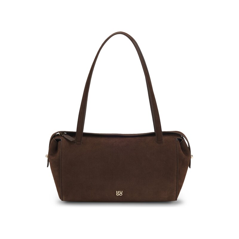 HUGO Faux-suede handbag with metallic stacked logo