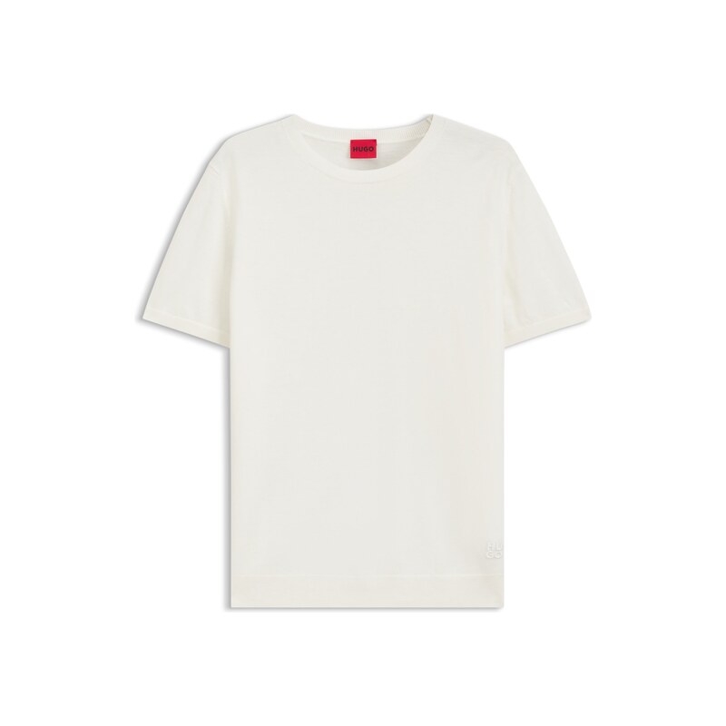 HUGO Wool-blend short-sleeved sweater with stacked-logo
