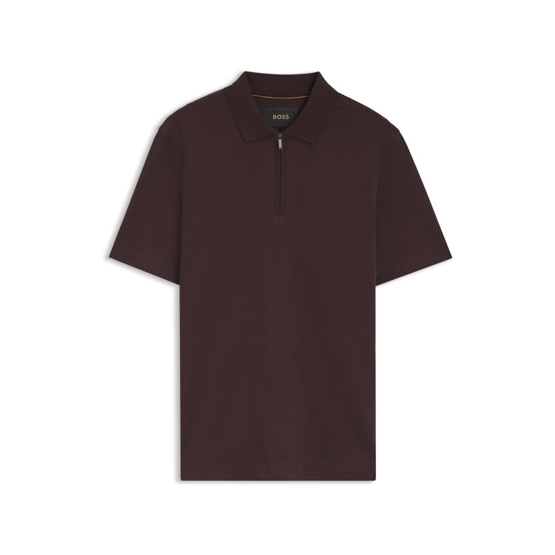 BOSS Zip-neck polo shirt in a cotton-silk blend