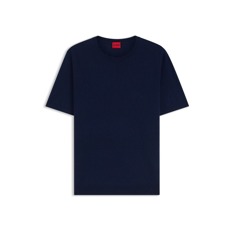 HUGO Wool-blend short-sleeved sweater with stacked-logo