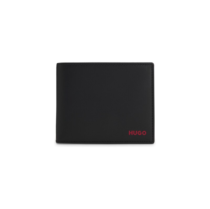 HUGO Leather trifold wallet with red logo