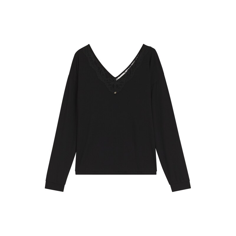 BOSS Long-sleeved pyjama top with lace neckline