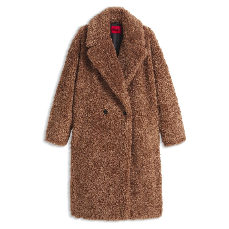 HUGO Oversized-fit teddy coat with double-breasted closure