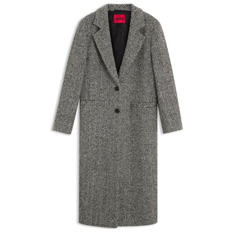 HUGO Relaxed-fit coat with herringbone pattern