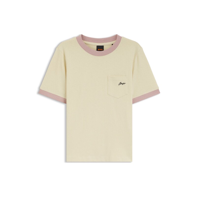 BOSS Slim-fit cotton T-shirt with contrast rib details