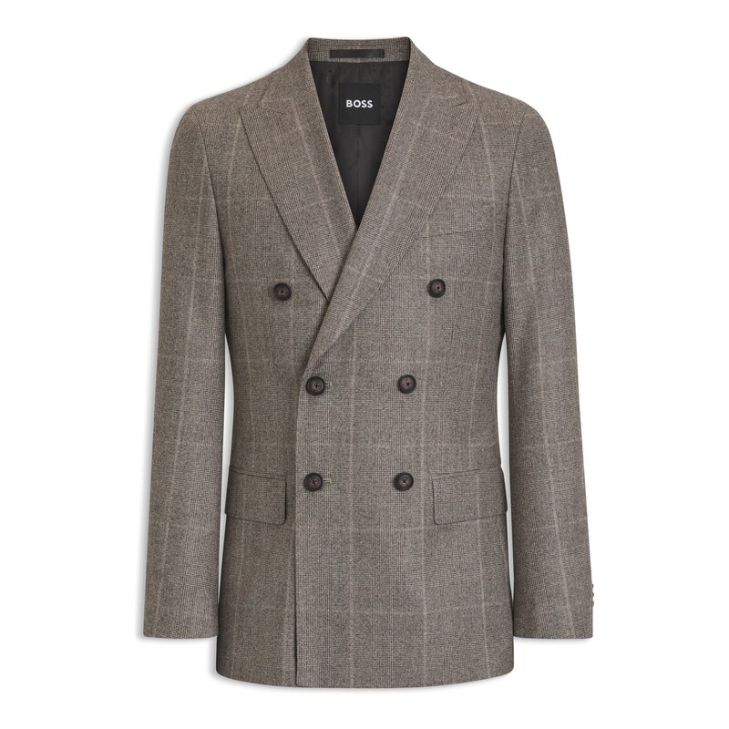 BOSS Slim-fit jacket in checked virgin wool
