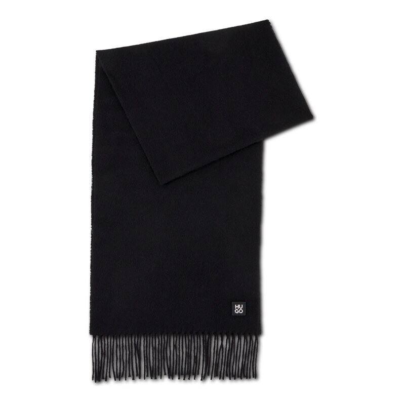 HUGO Fringed scarf in a wool blend with stacked logo