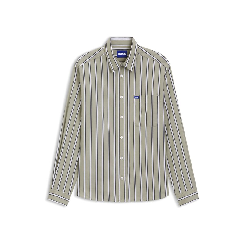 HUGO Oversized-fit shirt in striped cotton poplin