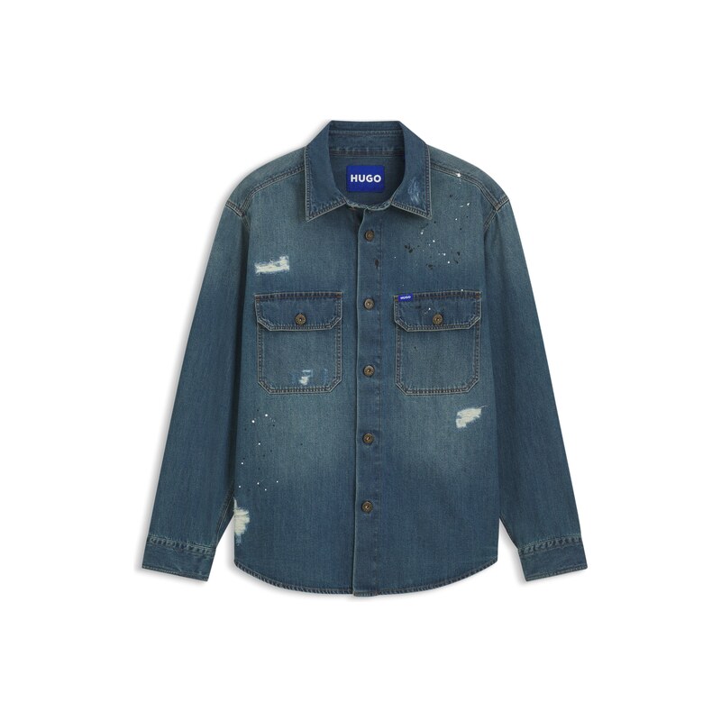 HUGO Oversize-fit denim overshirt with paint splashes