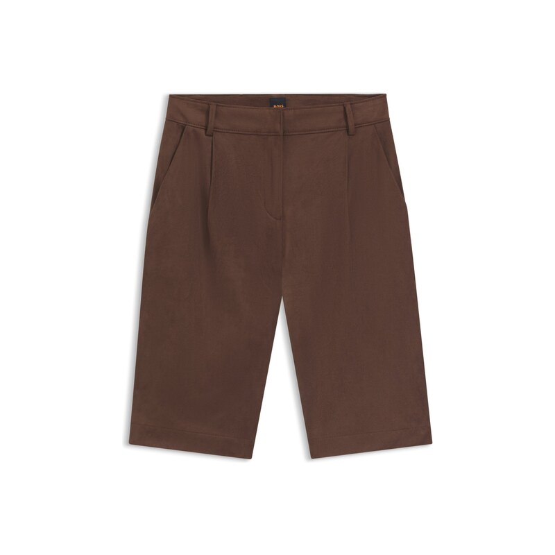 BOSS Regular-fit shorts in faux suede with front pleats