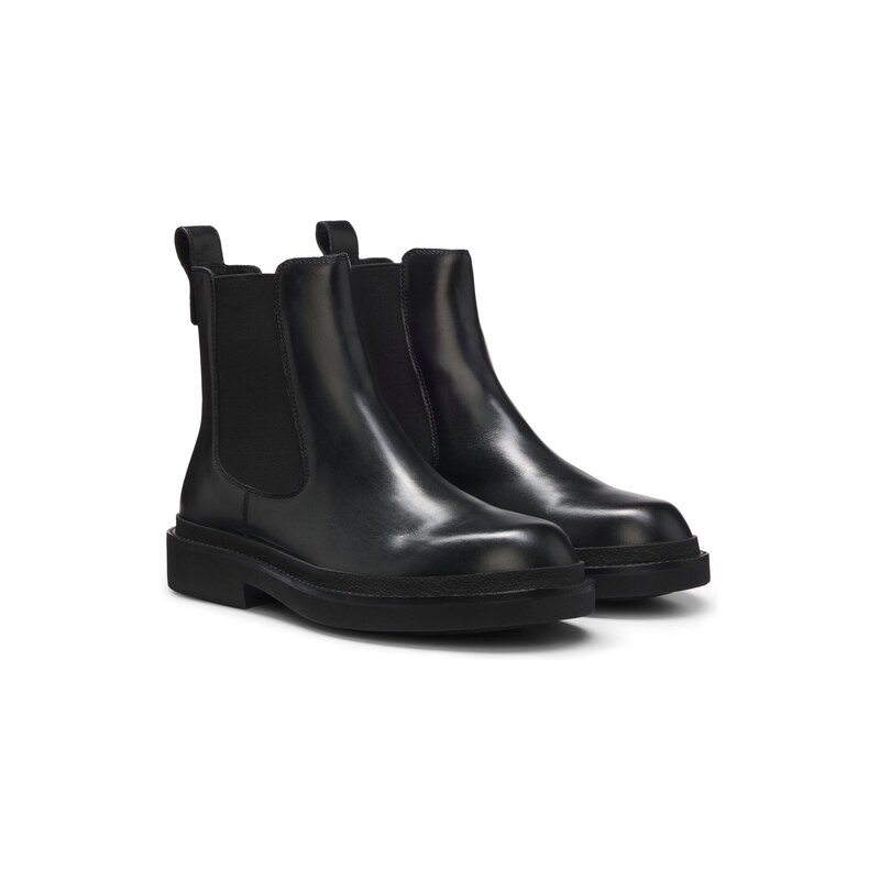 BOSS Leather Chelsea boots with gold-tone Double B monogram
