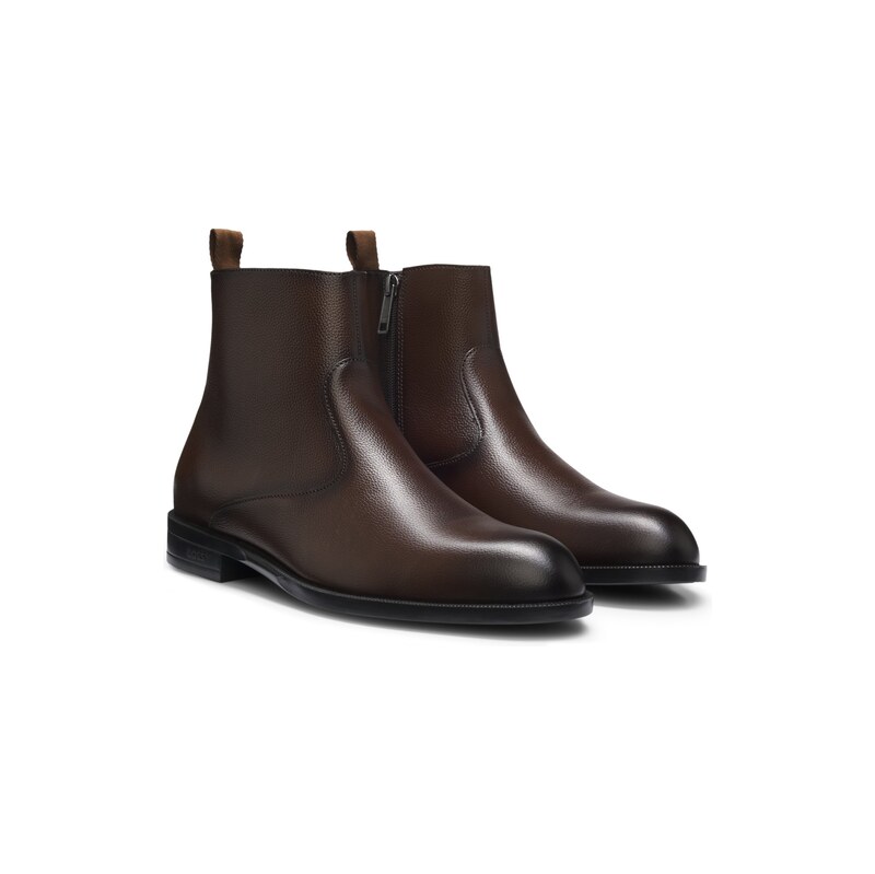 BOSS Grained-leather boots with side zip
