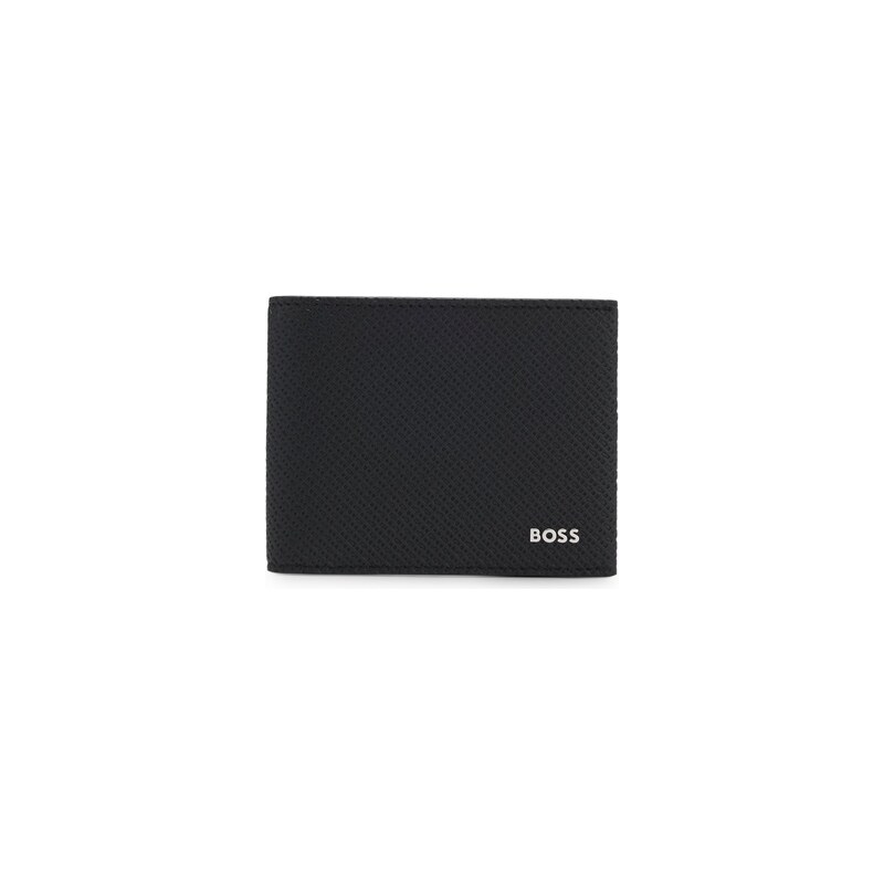 Monogram-embossed folding wallet with metal logo