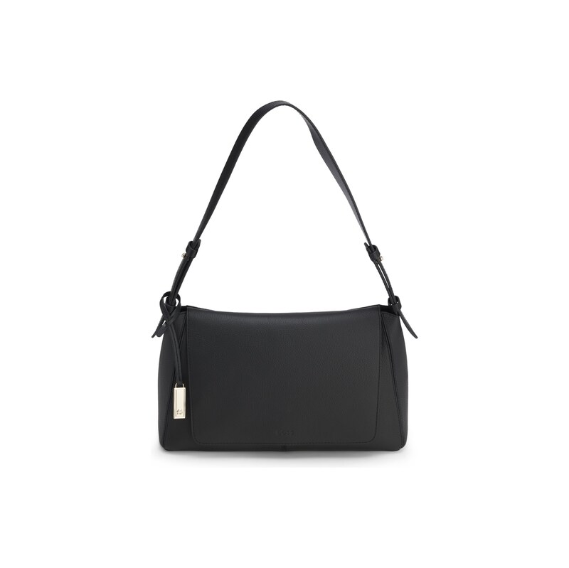 BOSS Shoulder bag in grained leather with logo plate