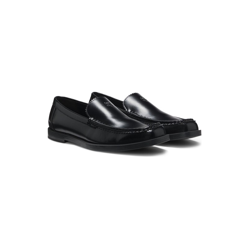 HUGO Leather moccasins with stacked logo
