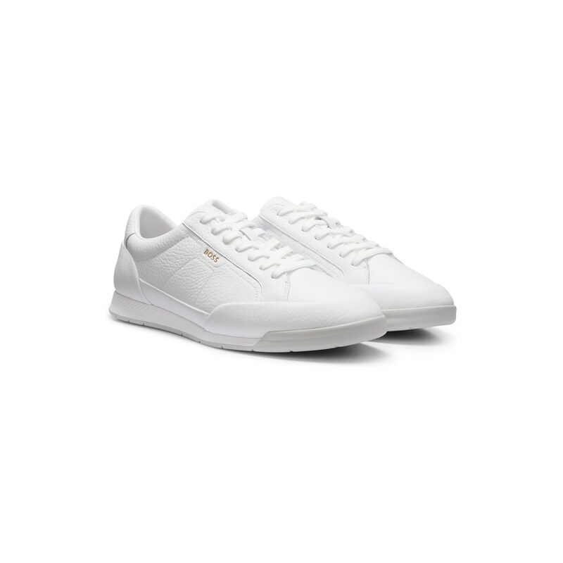 BOSS Grained leather trainers with fishbone-patterned sole