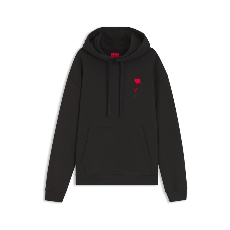 HUGO Relaxed-fit hoodie in cotton terry with rose logo