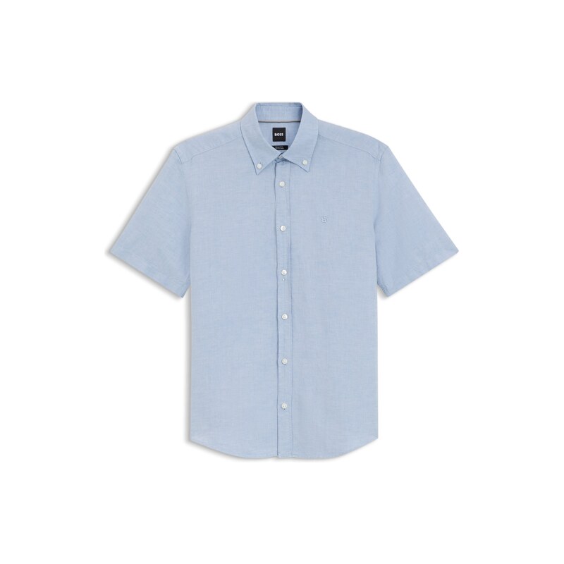 BOSS Short-sleeved shirt in a cotton and linen blend