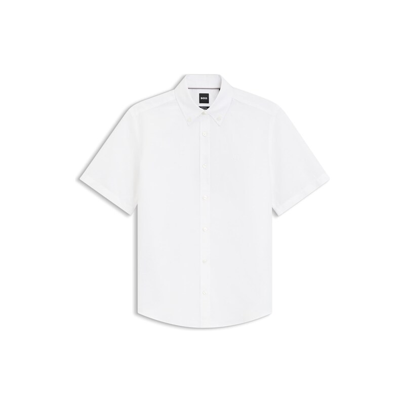 BOSS Short-sleeved shirt in a cotton and linen blend