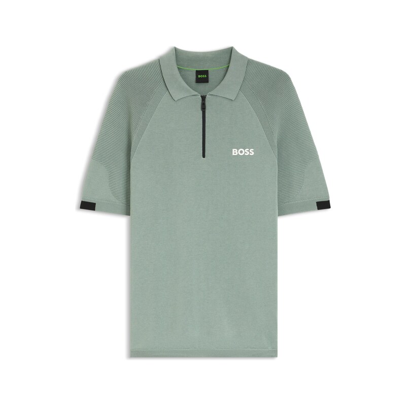 BOSS Zip-neck knit polo with body-mapping design