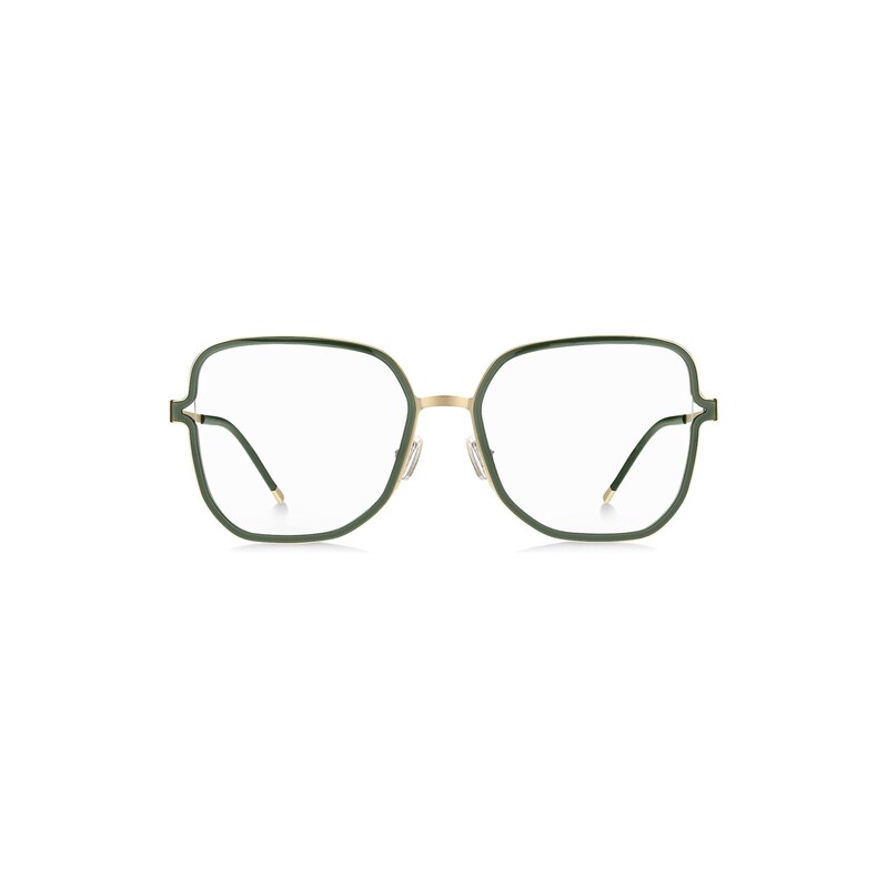 BOSS Green optical frames with forked temples and branded chain