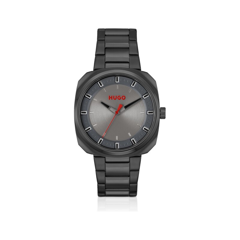 HUGO Black-plated watch with link bracelet
