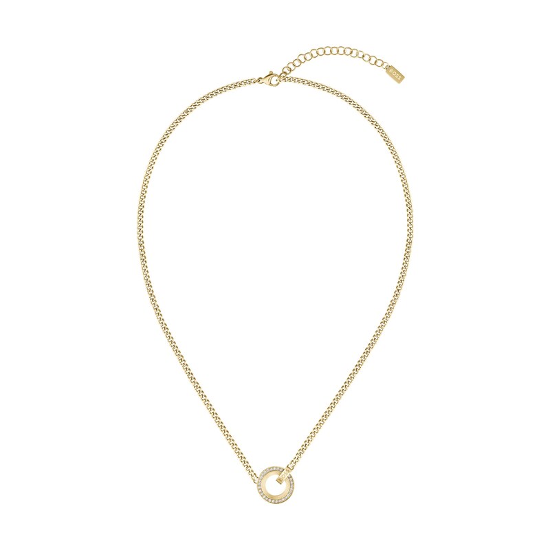 BOSS Gold-tone necklace with crystal-set pendant