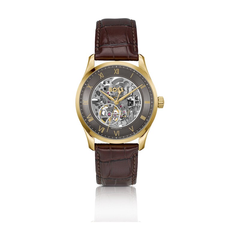 BOSS PRINCIPLE SKELETON Gold-tone automatic watch with skeleton