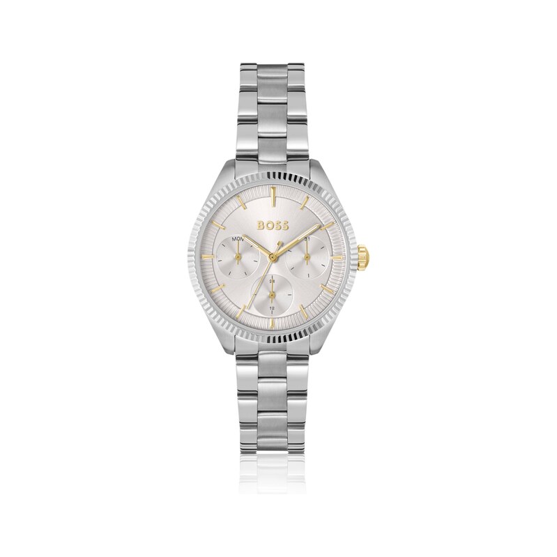 BOSS Silver-tone watch with fluted bezel