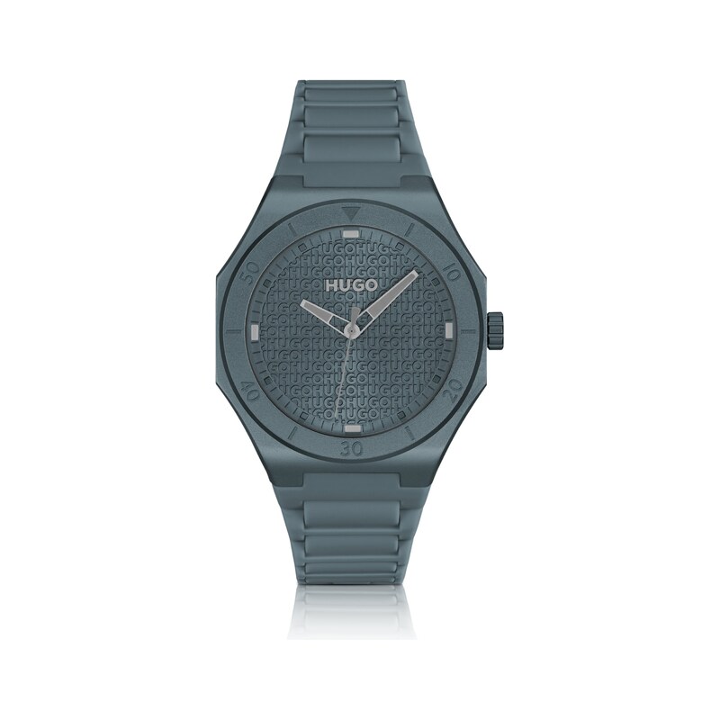 HUGO Blue-aluminium watch with logo-textured dial