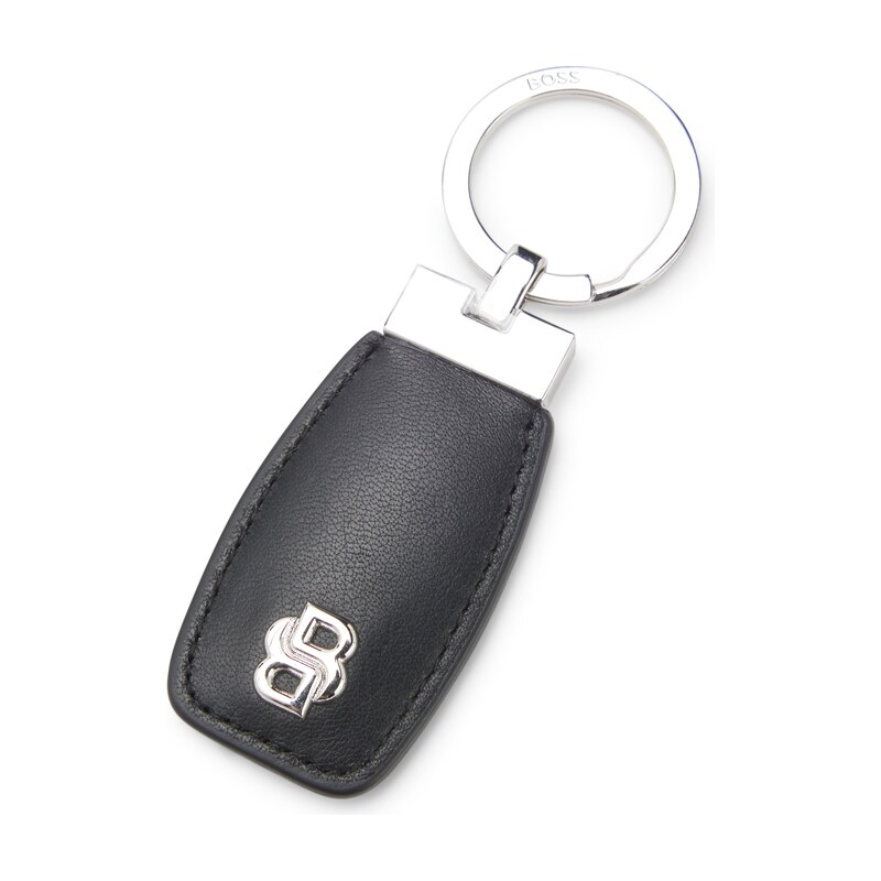 BOSS Leather key ring with chrome Double B monogram