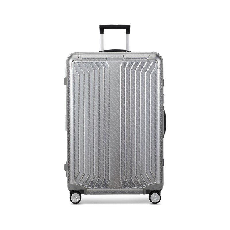 BOSS x Samsonite silver aluminium suitcase 76cm