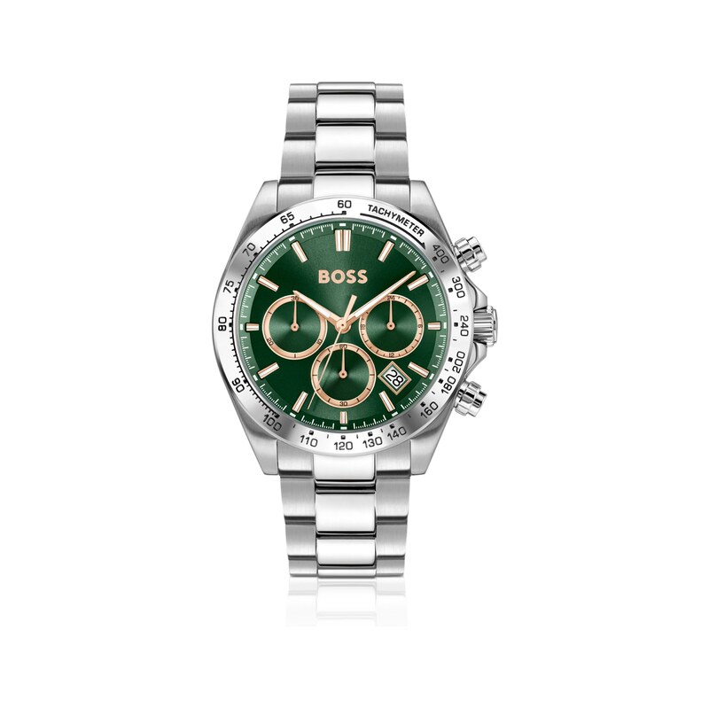 BOSS HERO 2.0 Green-dial chronograph watch with steel bracelet