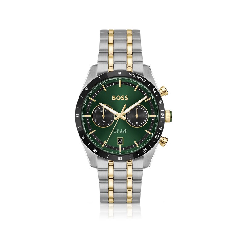 BOSS TOURMASTER Green-dial watch with two-tone bracelet