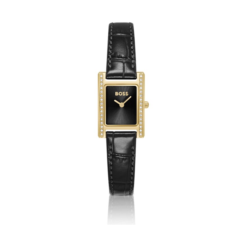 BOSS LUCY PRECIOUS Crystal-embellished black-dial watch with