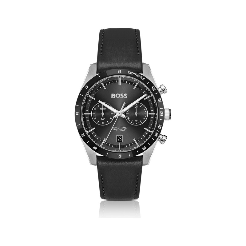 BOSS Tourmaster Black-dial watch with black leather strap