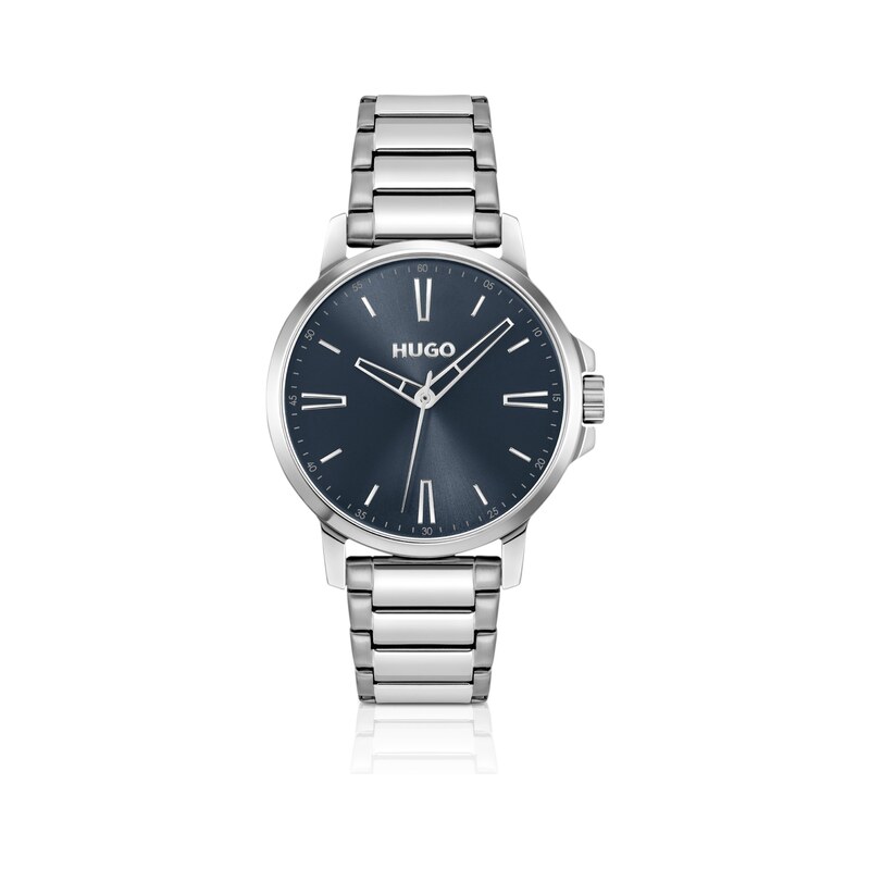 HUGO Blue-dial watch with steel bracelet