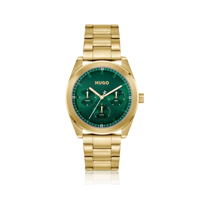 HUGO Gold-tone watch with green dial
