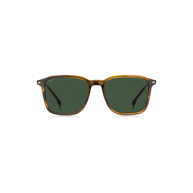 BOSS Brown-horn sunglasses with silver-tone temples