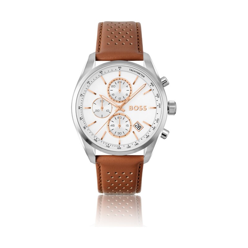 BOSS Grand Prix 44 chronograph watch with perforated leather