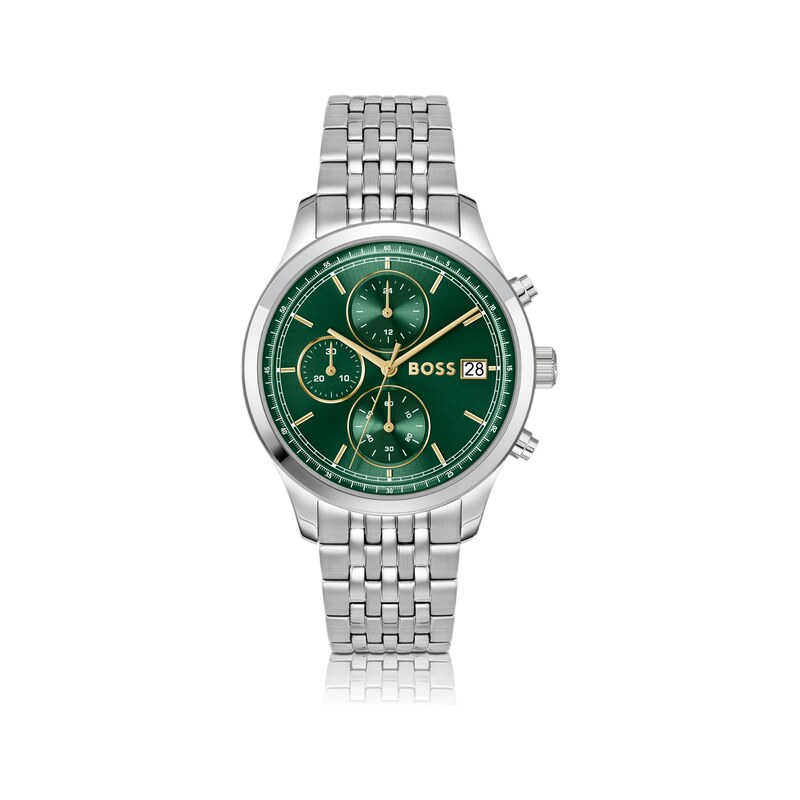 BOSS Stratus green-dial chronograph watch with link bracelet