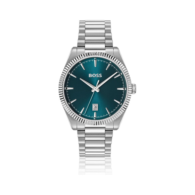 BOSS Cheswick blue-dial watch with fluted bezel